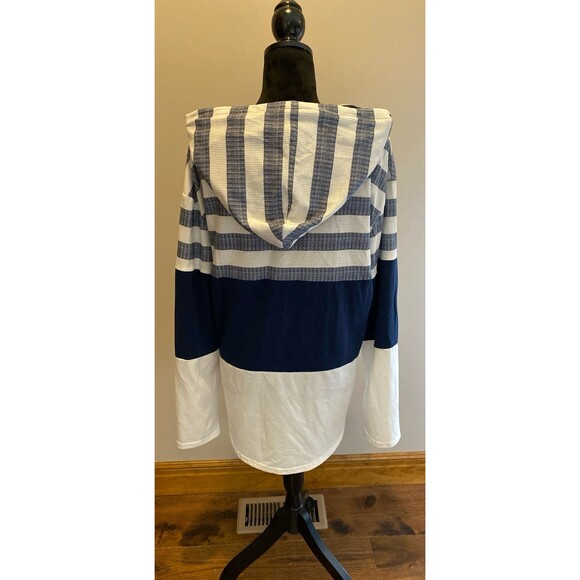 Hooded Sweatshirt Hoodie Womans Color Block Navy White Stripes Plus Size 2XL - Picture 5 of 10